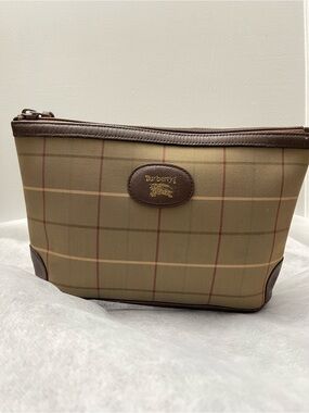 Burberry Beige Plaid Toiletry/Clutch Bag with Brown Trim